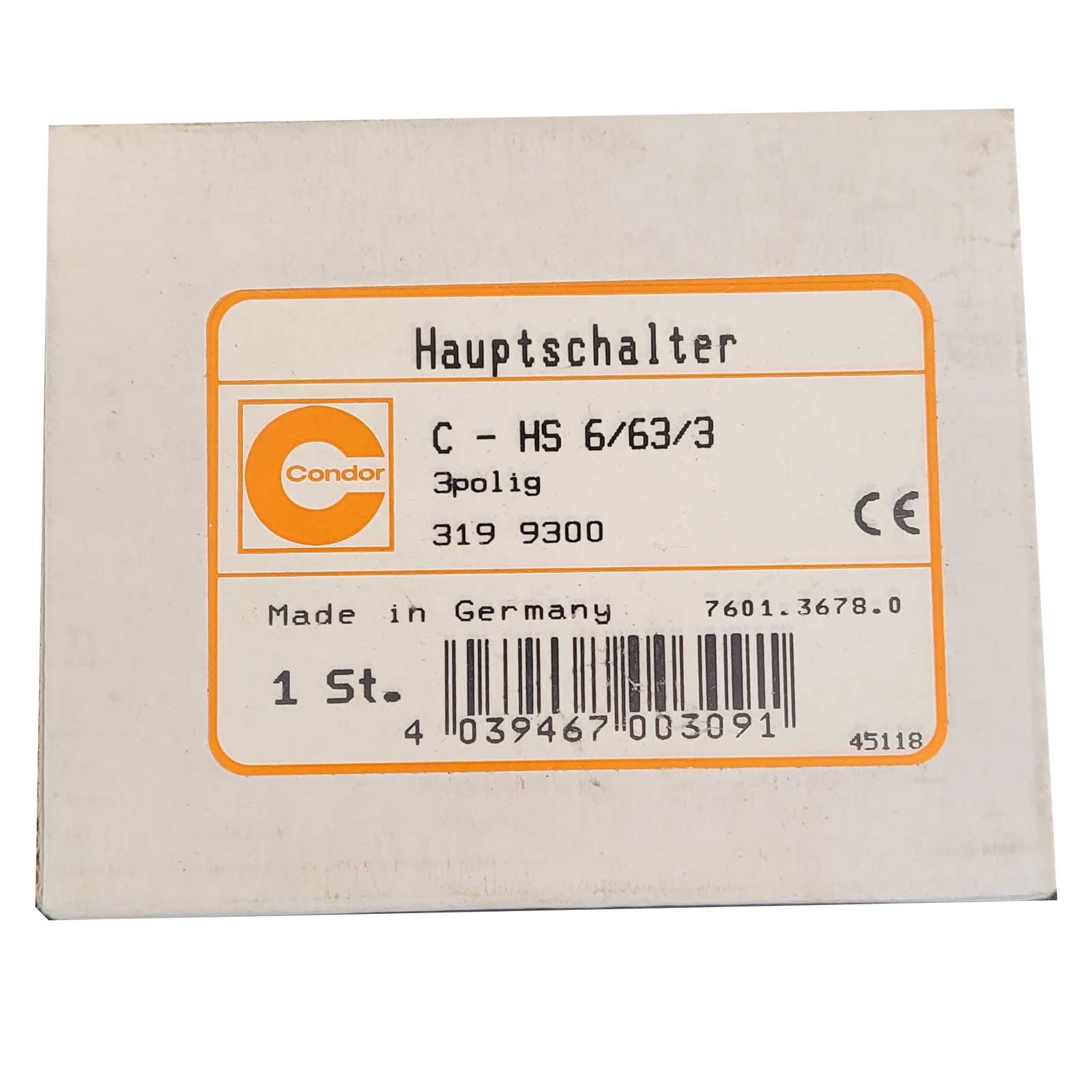 Condor Hauptschalter 100A , C-HS 6/100/3 , 100A, 3-polig